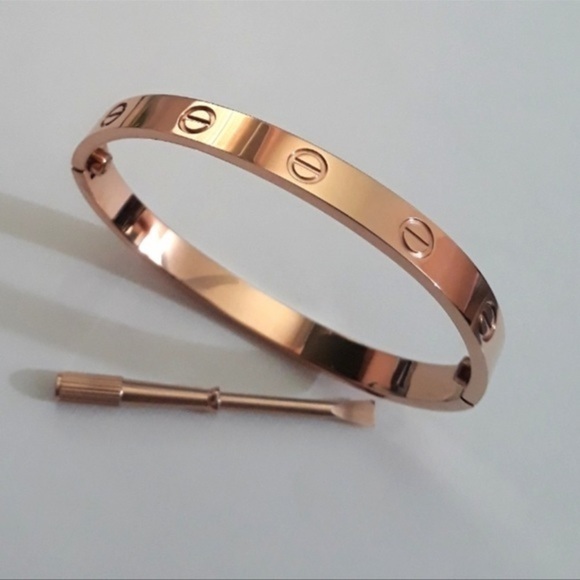 Rose Gold Stainless Steel Screw Cuff Bangle LOVE Bracelet with Screwdriver - Picture 1 of 8